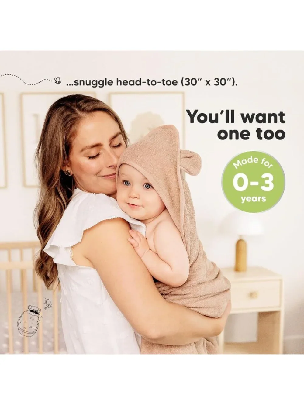 Soft Hooded Baby Towels 2-Pack for Newborns & Kids - Almond Color, 30x30 Inches